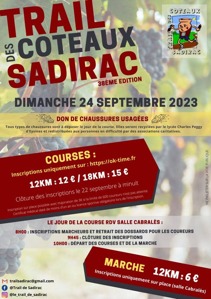 Affiche Trail des Coteaux de Sadirac 2023